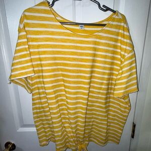 Old Navy Yellow & White Striped Short-Sleeve Tie-Hem Top